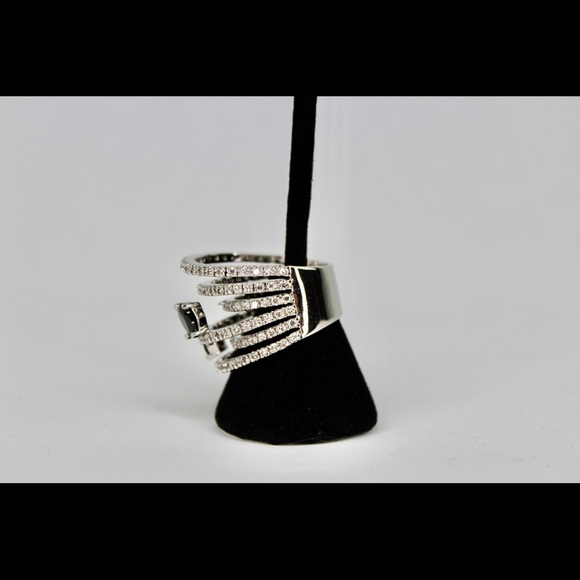 CZ White Diamonds & 2 Onyx Stones HIGHWAY RING - Picture 3 of 3